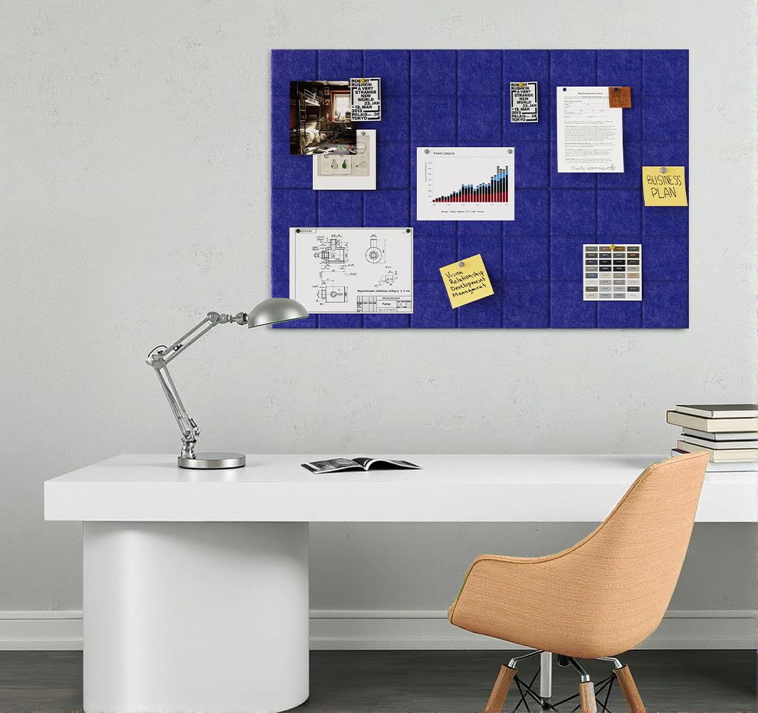 Uoisaiko Large Felt Board Tiles for Wall with 30 Push Pins, 11.8"x11.8" Pack of 6 Pin Board Notice Boards for Home Office Kitchen, Bulletin Board Wall Tiles for Photos Memos (Dark Blue, 6 Pack)