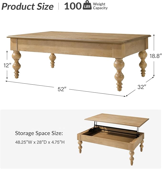 HULALA HOME Coffee Table Lift Top