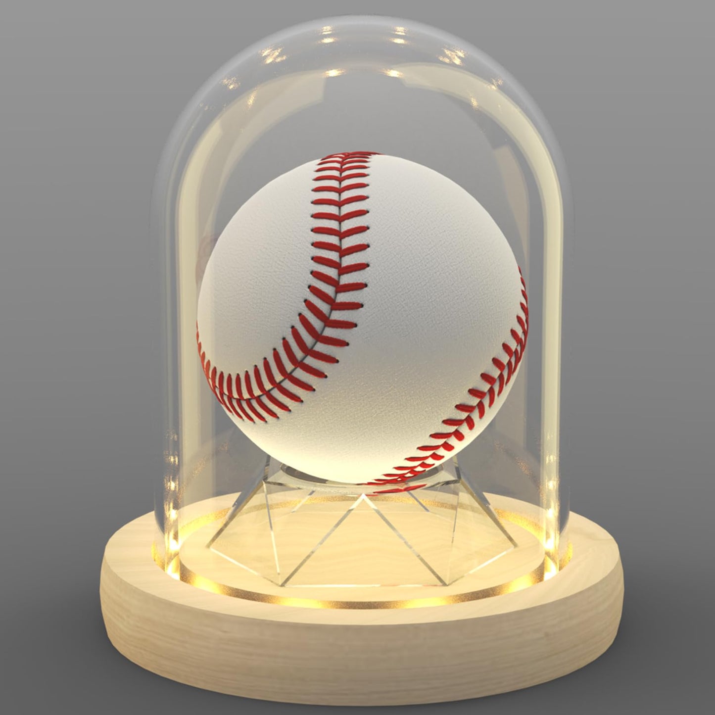 DuvinDD Baseball Display Case with LED Light Base, Glass Dome Cloche Baseball Holder for Softball, Crystal, Rock Collection, Tennis Ball, 4.33" D X 4.7" H, Gifts for Christmas
