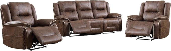 EBELLO Faux Leather Manual Recliner Sofa Set, Double 1 Seat Reclining Chair