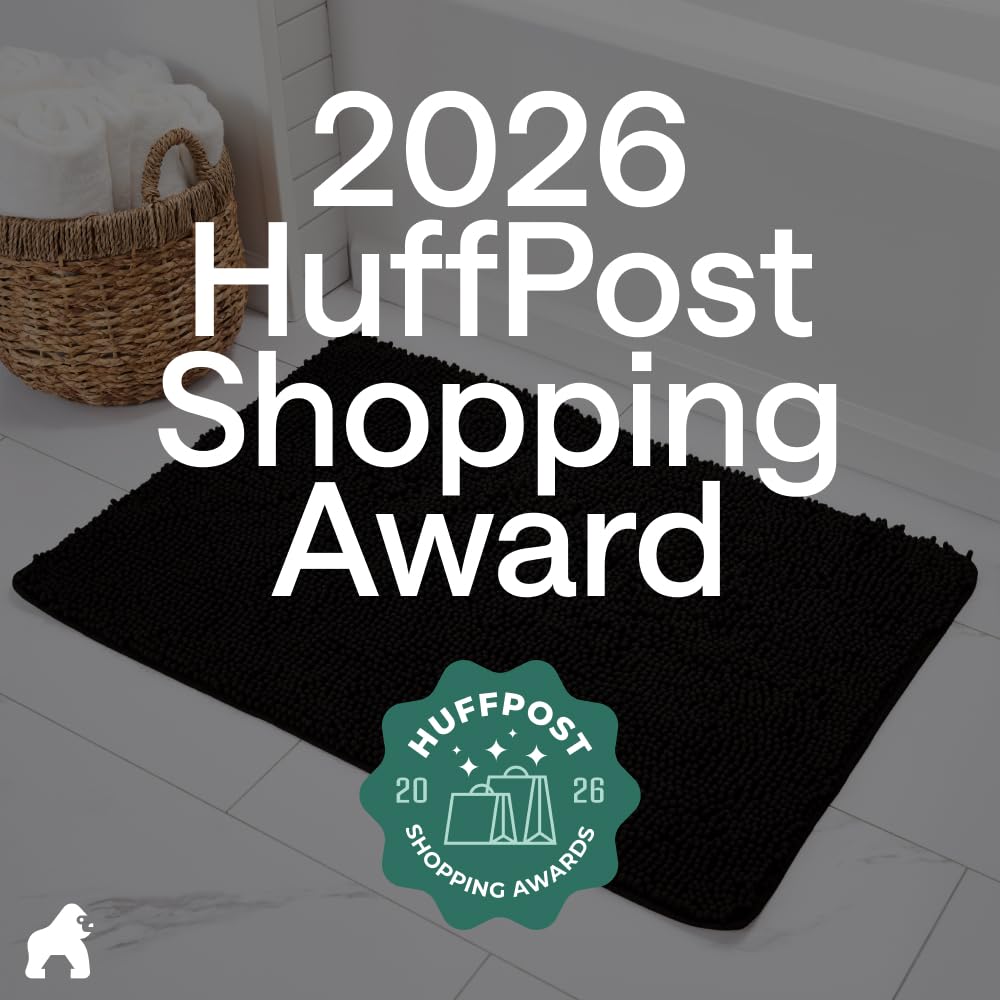 GORILLA GRIP Bath Rug Mat 48x17, Thick Soft Absorbent Chenille, Quick Dry Microfiber Mats, Rubber Backing Washable Shower Floor Rugs, Bathmat Runner, US Designed Bathroom Home Decor Accessories Black