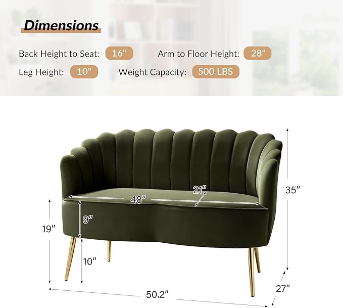 HULALA HOME Modern Velvet Loveseat Sofa