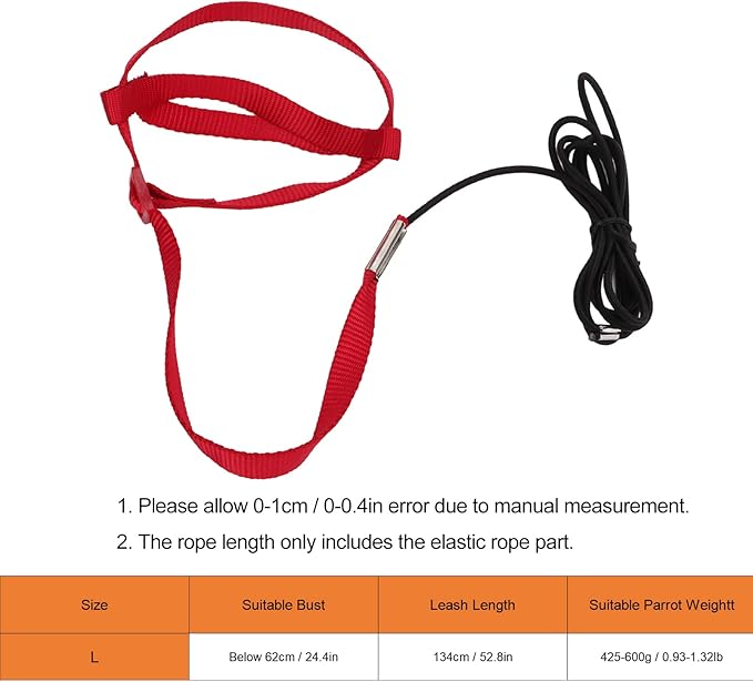 Elastic Parrot Harness Leash Bird Leash Bite Proof Harness Adjustable Parrot Flying Training Rope with Metal Hook Nylon Webbing for Cockatiels Walking (L)