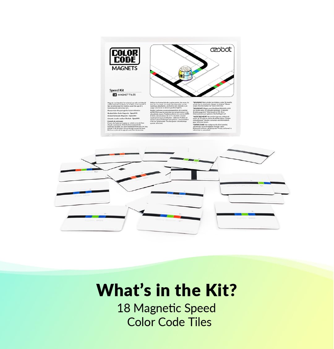 Ozobot Color Code Magnets Speed Kit, Interactive Coding Learning Tool for Kids Ages 3+, Enhances Logic & Problem Solving Skills, 18 Tiles, Evo & Color Codes Magnets Base Kit Required Not Included