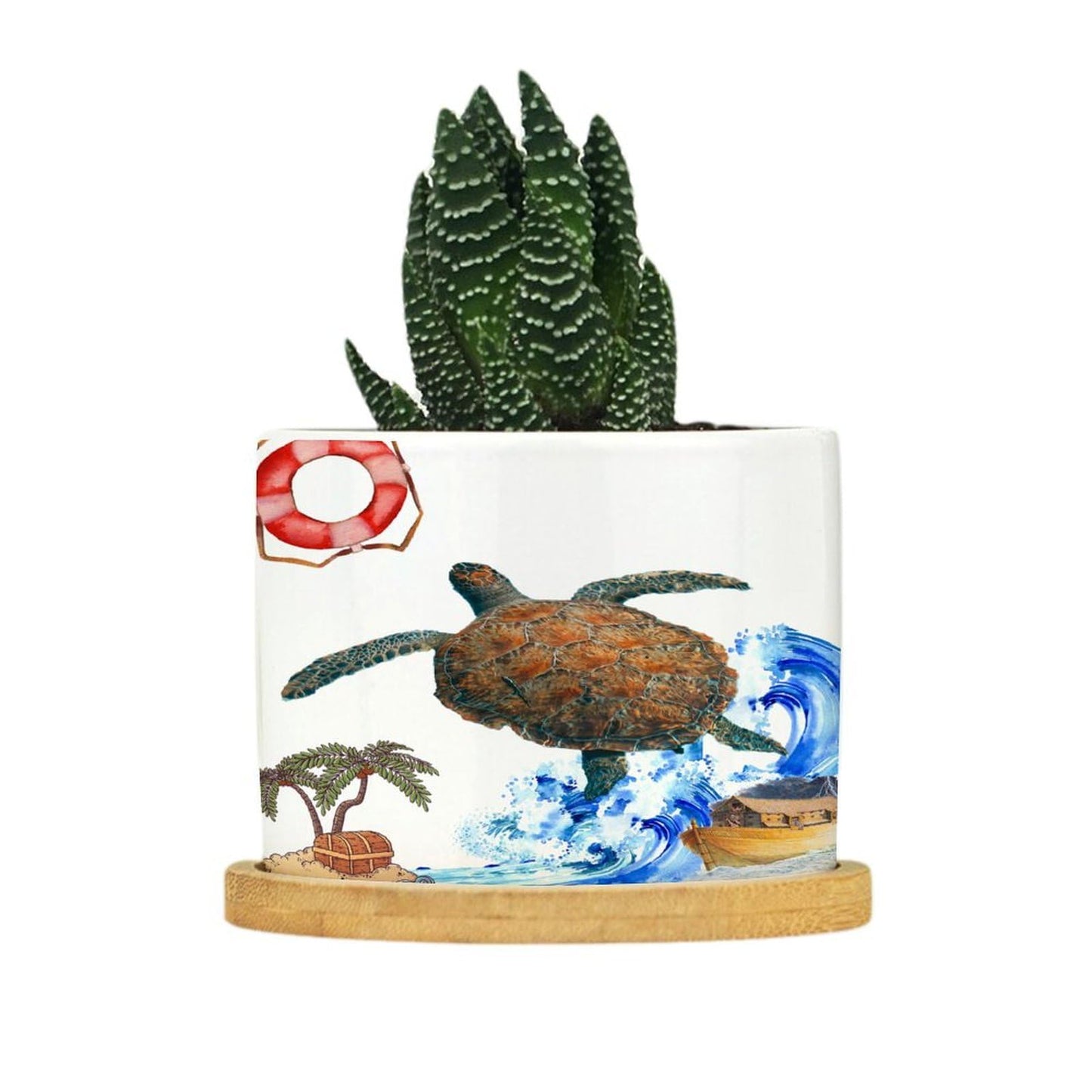 DreamAutumn Ocean Theme Sea Turtle Ceramic Planters Ceramic Pots with Saucers Orchid Pots for Plants Succulents Pots Office Desk Garden Balconys New Home Decor,Gifts for Mom Mother Grandmother