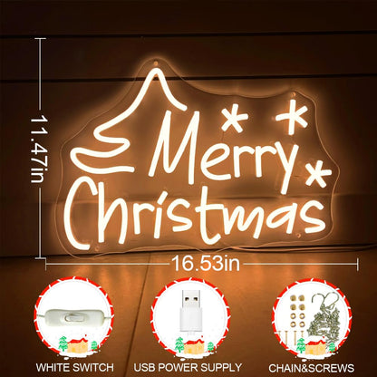 Merry Christmas Neon Signs USB&Battery Operated LED Chrismas Neon Lights for Christmas Decoration Xmas Light Up Sign for Living Room Bar Bedroom Gifts