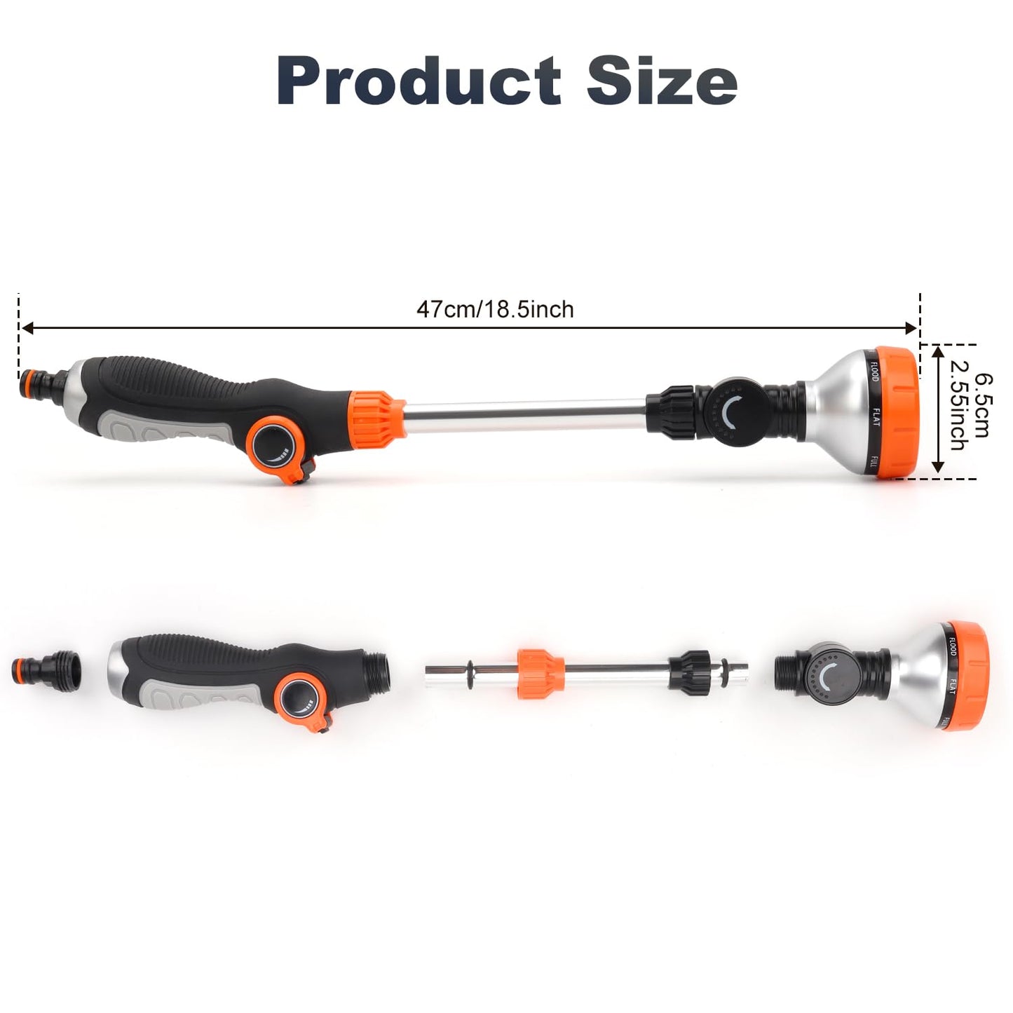 LangRay Watering Wand, 18.5 Inches Long Garden Hose Wand with 180° Swivel Head, 8 Spray Patterns, Adjustable Garden Sprayer Wand with Nozzle