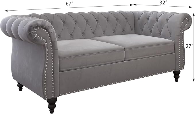 2 Piece Living Room Set, Velvet Chesterfield Sofa Loveseat Couch