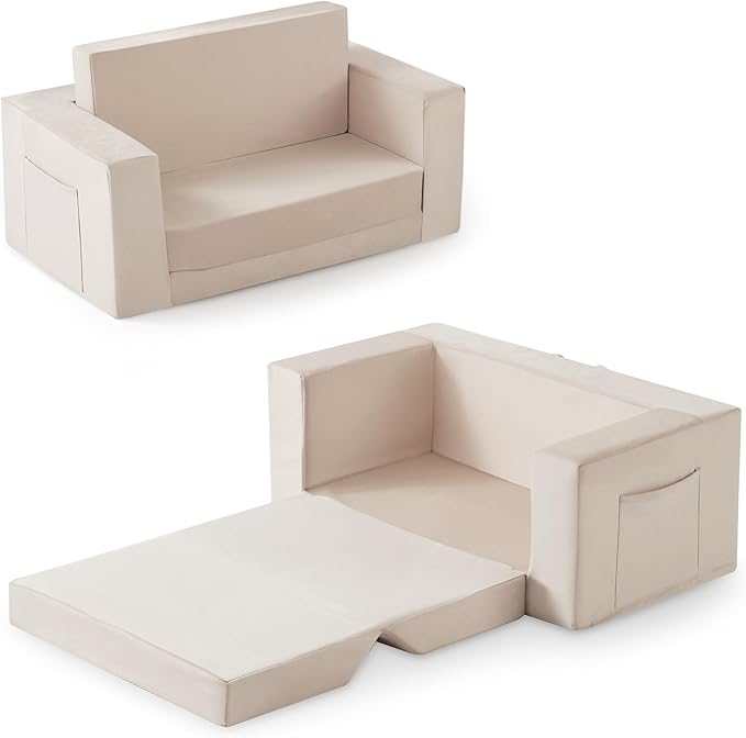 Kids Couch, 2-in-1 Toddler Chair Comfy 1-3 Years, Convertible Kids Chair