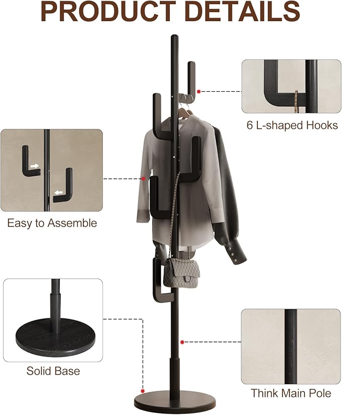 Muwuele Solid Wood Cactus Coat Rack, Freestanding Coat Rack
