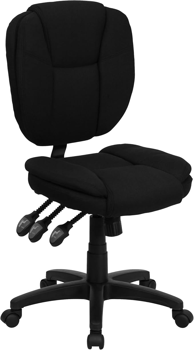 Flash Furniture Caroline Mid-Back Black Fabric Multifunction Swivel Ergonomic