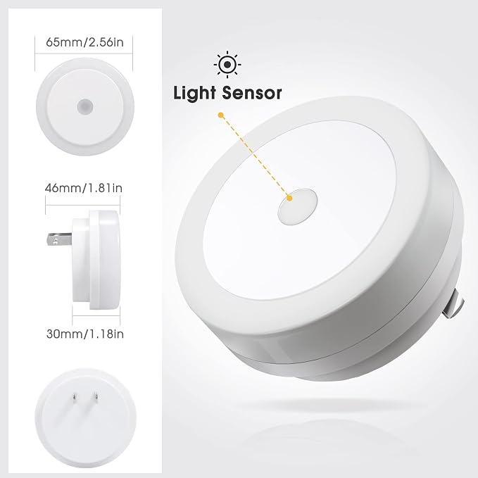 Briignite Night Lights Plug into Wall, [2 Pack], Nightlight with Light sensors, LED Night Light for Kids Room, Baby Night Light, Bathroom NightLights, Stair Lights, Hallway Light, Warm White