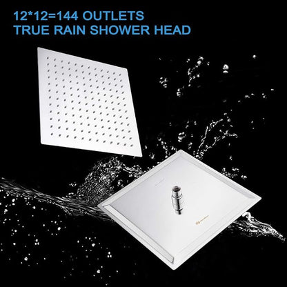 NearMoon Rain Shower Head, High Flow Stainless Steel Square Rainfall Shower, Waterfall Bath Shower Body Covering, Ceiling or Wall Mount (12 Inch, Chrome Finish)