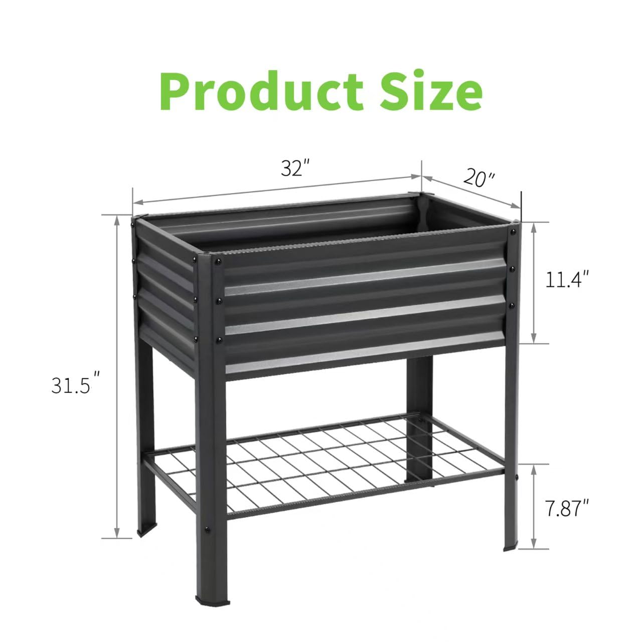 Veezyo Raised Garden Bed with Legs and Shelf, 2pcs 32"x20"x31.5" Powder Coated Elevated Metal Planter with Legs for Outdoor Vegetables, Standing Raised Beds for Balcony, Patio, Lawn and Backyard