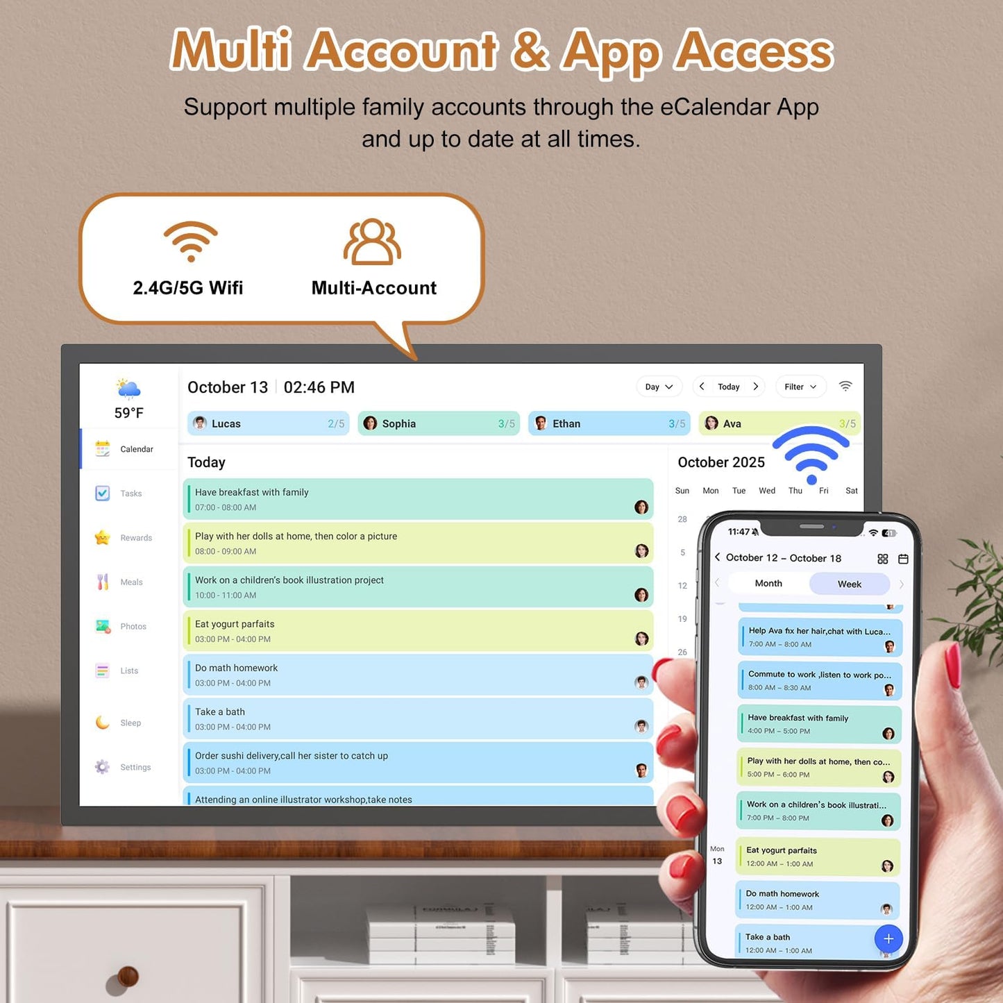 27-inch Wall Planner Digital Calendar-Chore-Chart - Full HD Interactive Touchscreen, Electronic Calendar, Task Rewards System, No Subscription, Sync Online Cal Via App, Wall Mountable, Gift for Dad