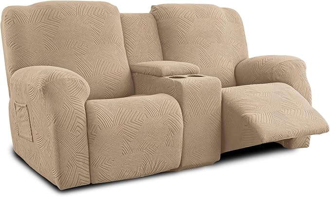 Recliner Loveseat Covers with Console, 6-Piece Stretch Geometric Strokes