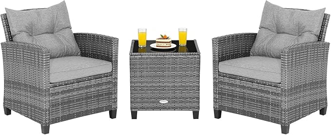 COSTWAY 3-Piece Patio Furniture Set, Outdoor Wicker Rattan Sofa
