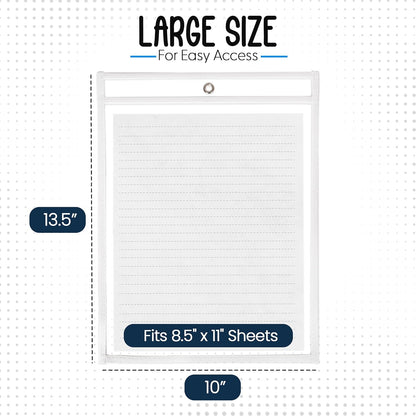 Essex Wares - 5 Pack, White, Job Ticket Holders, 10" Wide x 13.5" Tall - Clear Plastic Shop Ticket Holders - Easy to Use, Reusable & Easy Erase Plastic Invoice Holders, Water-Resistant & Durable