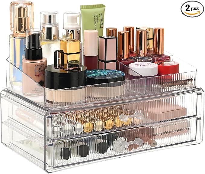 ZHIAI stackable storage drawers, acrylic storage rack, cosmetics and beauty products organizer, suitable for makeup room, bathroom, pantry, home bedroom storage