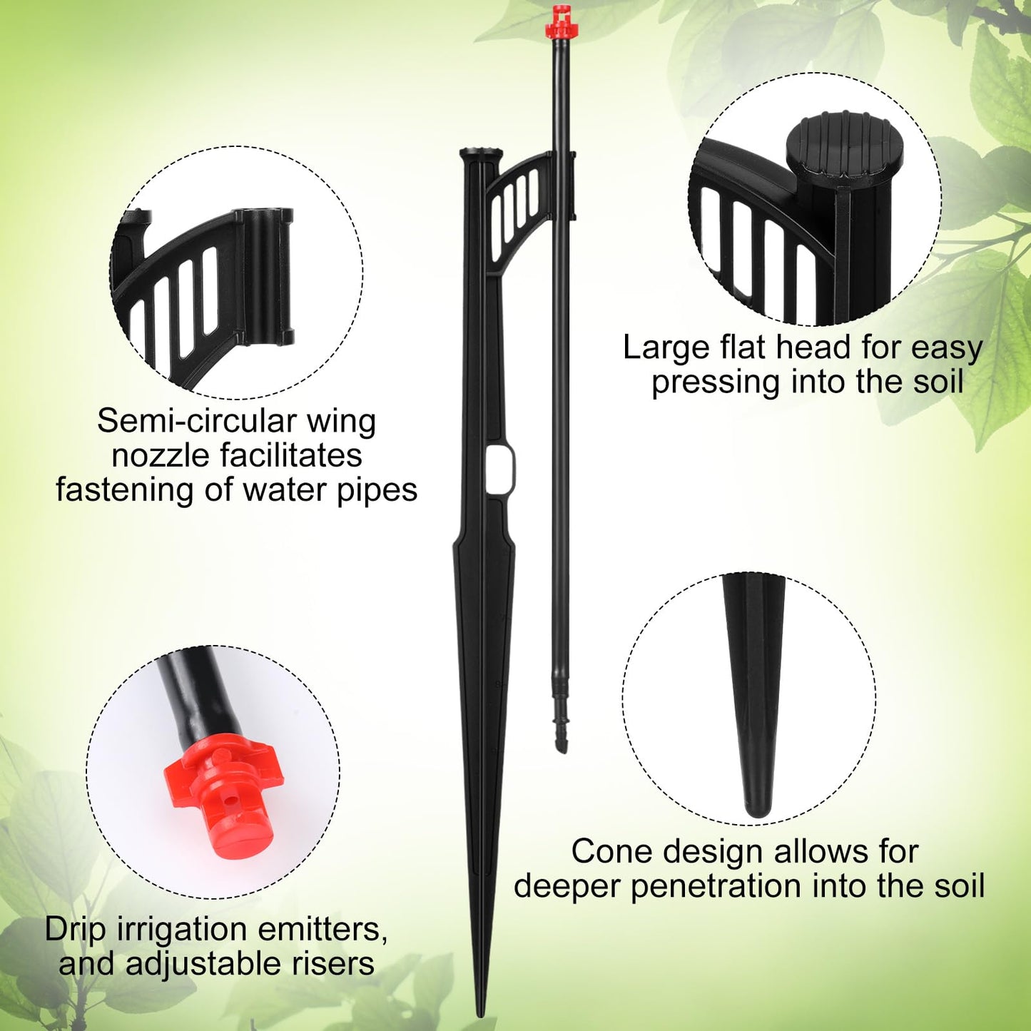 Yiyiring 50 Pcs 12.8 Inch Drip Irrigation Stakes with 360 Degree Sprayer Emitters and Sprinkler Extension Riser for 1/4 Inch Drip Tubing Micro Sprinkler Heads Stakes for Garden Watering System, Red