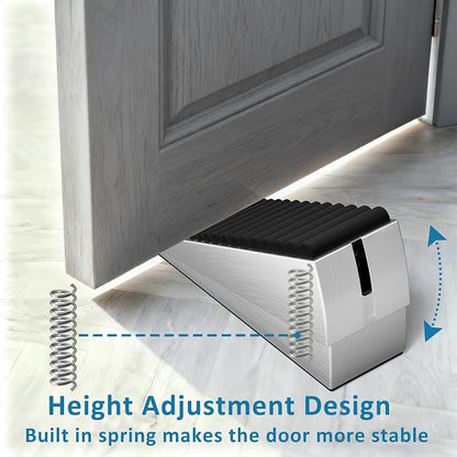 Optish Heavy Duty Door Stopper, Adjustable Spring Large Stopper, 3 Inches High Tall Wedge Stoppers for Bottom of Door, Door Stop Suits Wood, Carpet, Tiles, Home, Heavy Door, Silver