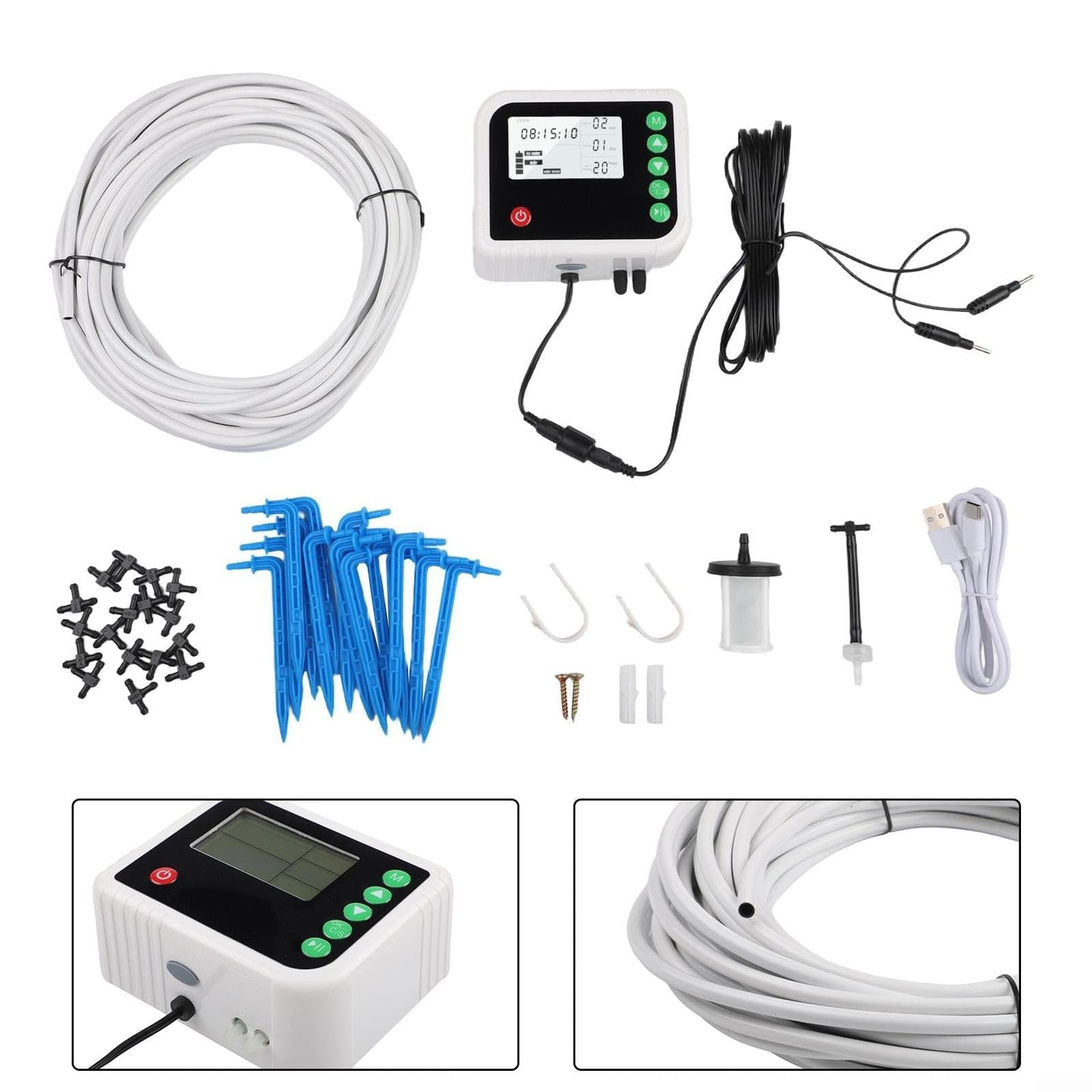 Automatic Drip Irrigation Kit with Timer for 15 Pots, Adjustable Watering System for Indoor Outdoor Garden Greenhouse Patio Plants Care