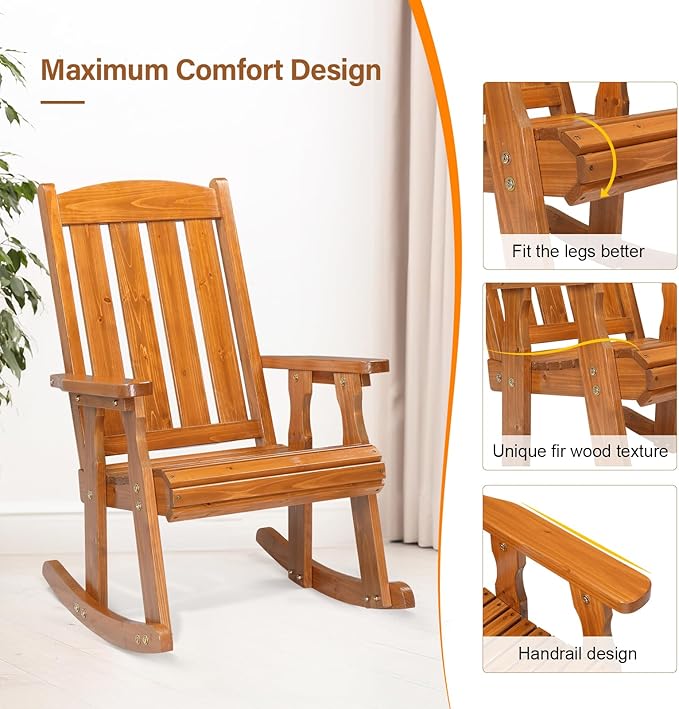 VINGLI Outdoor Rocking Chair Set of 2, Heavy Duty 600 LBS Wooden Rocking Chair