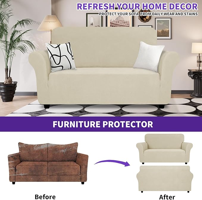 ZNSAYOTX Super Stretch Loveseat Covers, New Striped Love Seat Slipcover