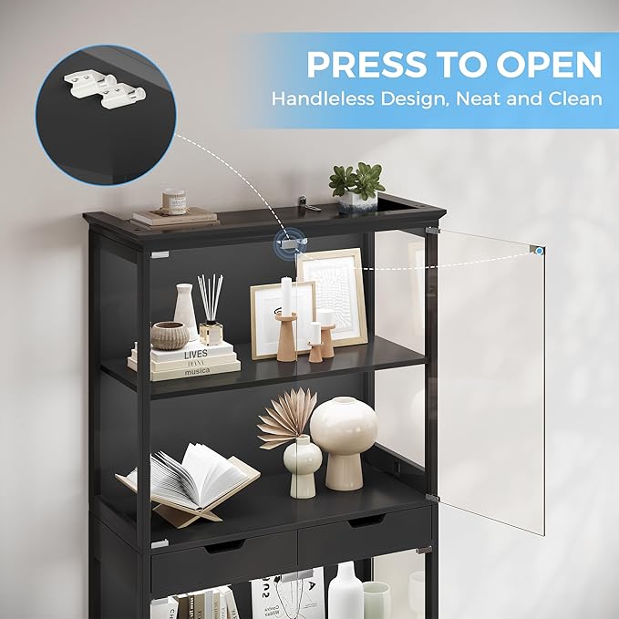 Jocoevol Display Cabinet with Glass Doors, 4-Tier Glass Display Case with Human