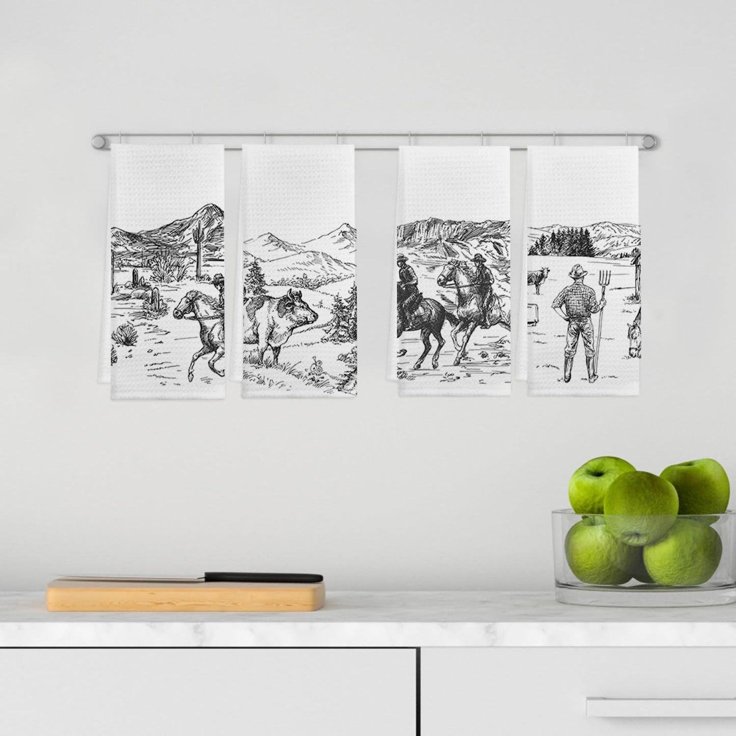 GICHUGI Western Cowboy Kitchen Towels Set - Vintage Riding Horse Cowboy Dish Towels for Kitchen Bathroom, Tea Hand Towels, Rustic Western Gifts, Set of 4 (16x24)
