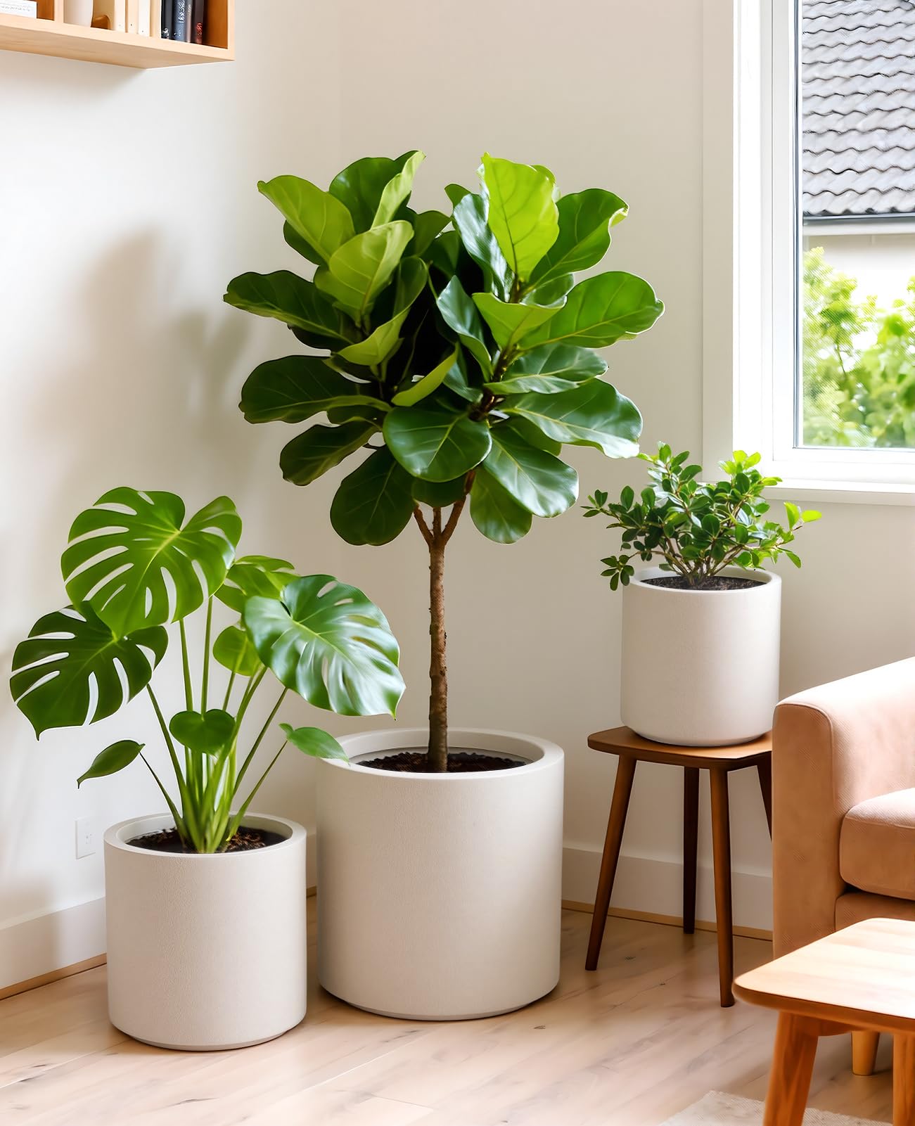 homenote Flower Pots 13.2/10.5/8.5 Inch,Large Plant Pots Indoor with Drainage,Plastic Pots for Plants,Garden Pots for Outdoor,Large Planters for Indoor Plants,Big Plastic Planter,White(3 Pcs)
