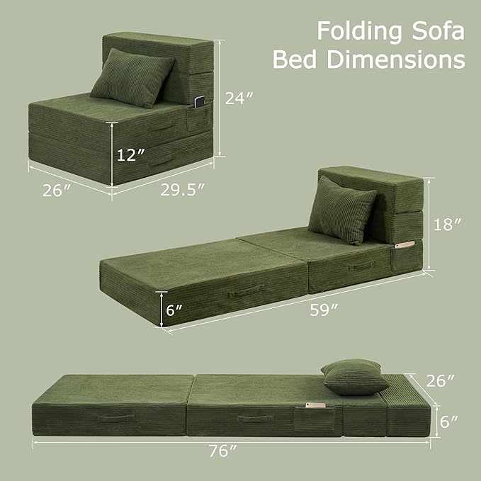 Folding Sofa Bed, 4 in 1 Convertible Sleeper Chair