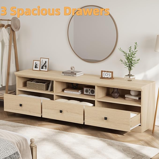 IDEALHOUSE 70in TV Stand for TVs up to 80", Mid Century Modern Entertainment