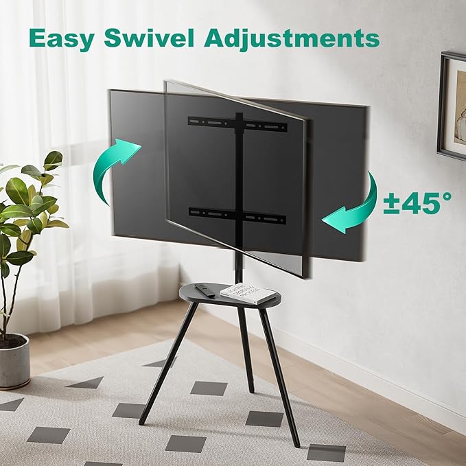 Tripod Easel TV Stand for 43–65 Inch TVs, Height Adjustable Swivel Floor TV