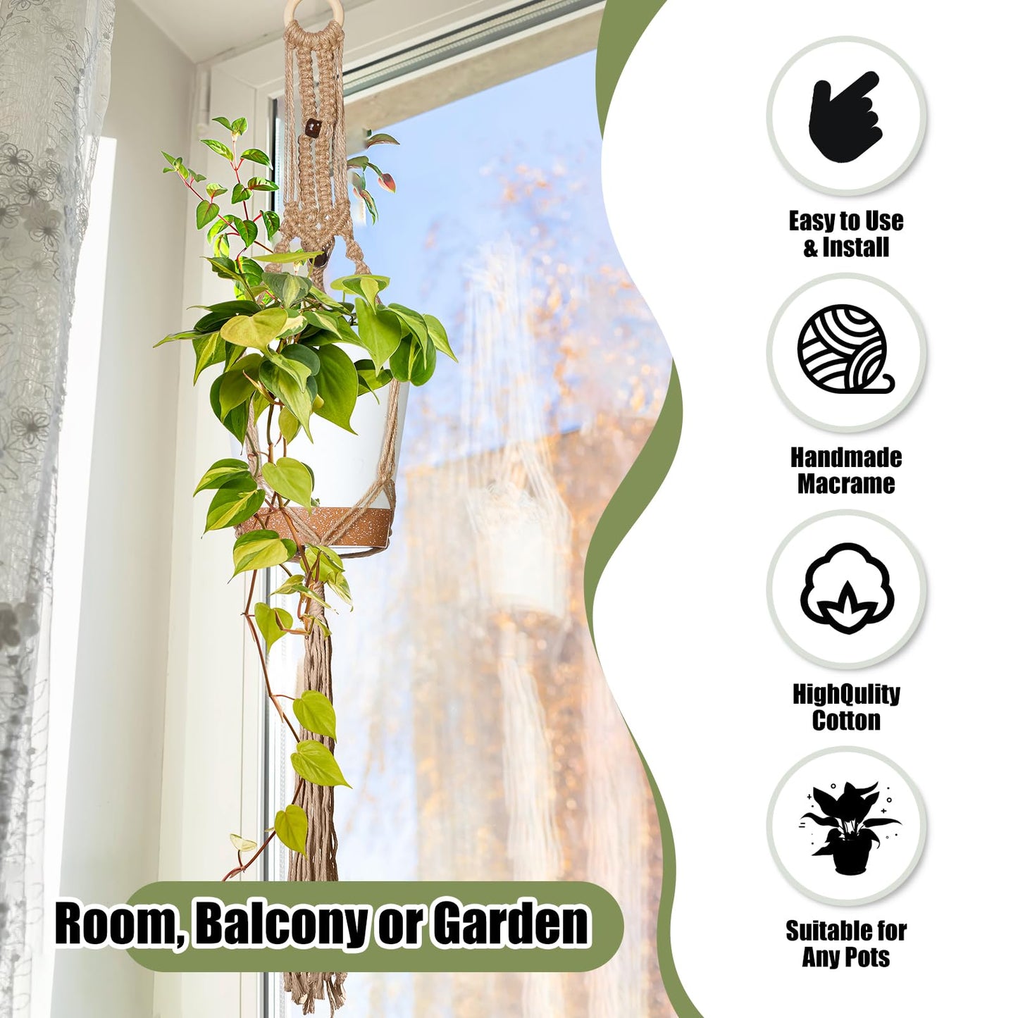 Hoteam 12 Pcs Macrame Plant Hangers Macrame Hanging Planters for Indoor Plants Handmade Boho Hanging Baskets Flower Pots Holder for Outdoor Home Wall Decor(Beige, Brown)