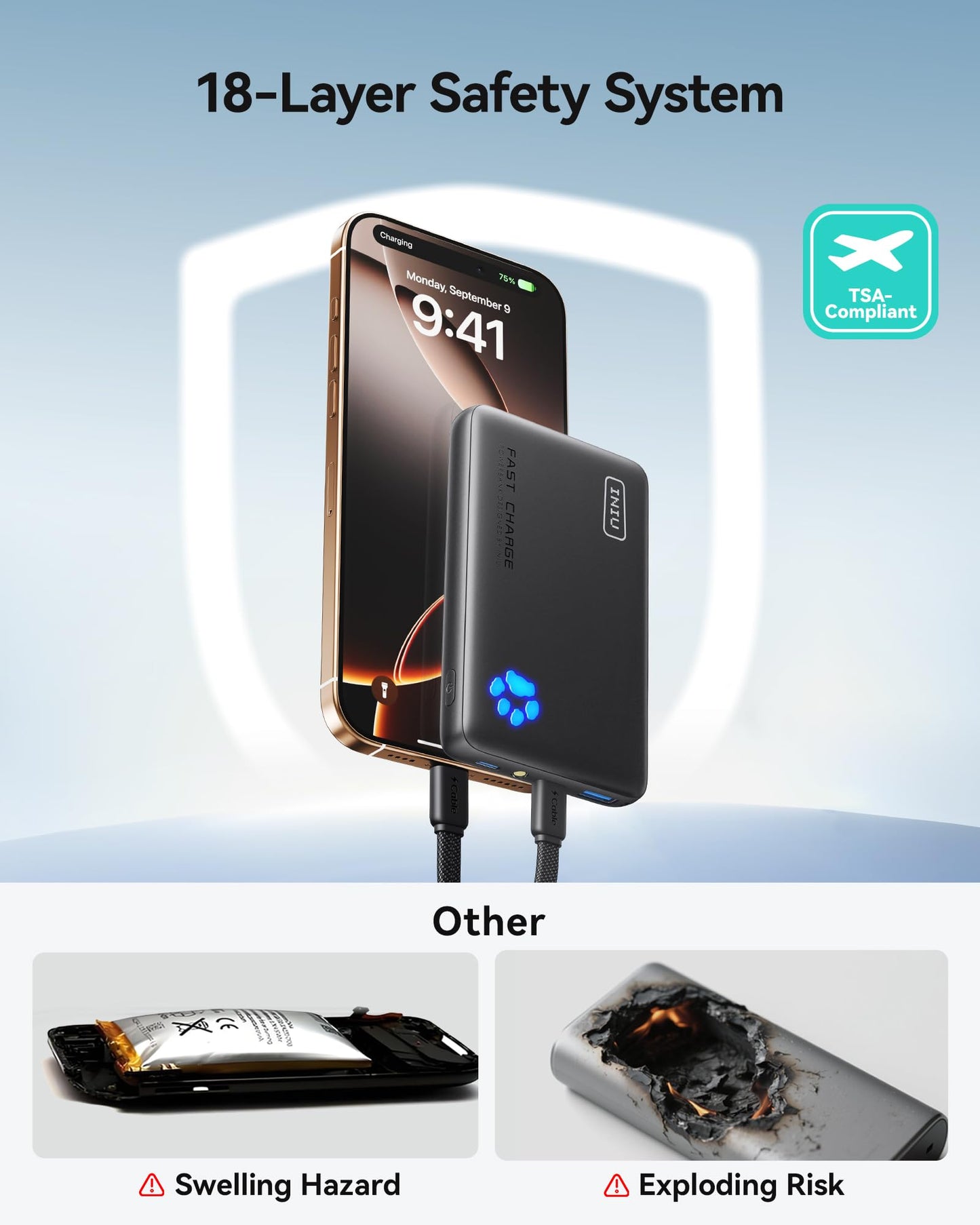 INIU Portable Charger, Ultra Slim 10000mAh 45W PD Power Bank, USB C in&Out Fast Charging Battery Pack, External Phone Powerbank Compatible with iPhone 16 15 14 13 Samsung S22 S21 Google iPad etc