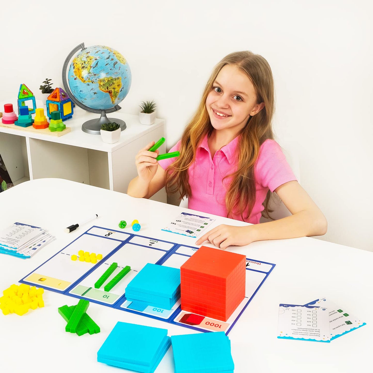Simply magic 140+1 PCS Colorful Base Ten Blocks & Activities Set & 131 PCS Base Ten Blocks for Math