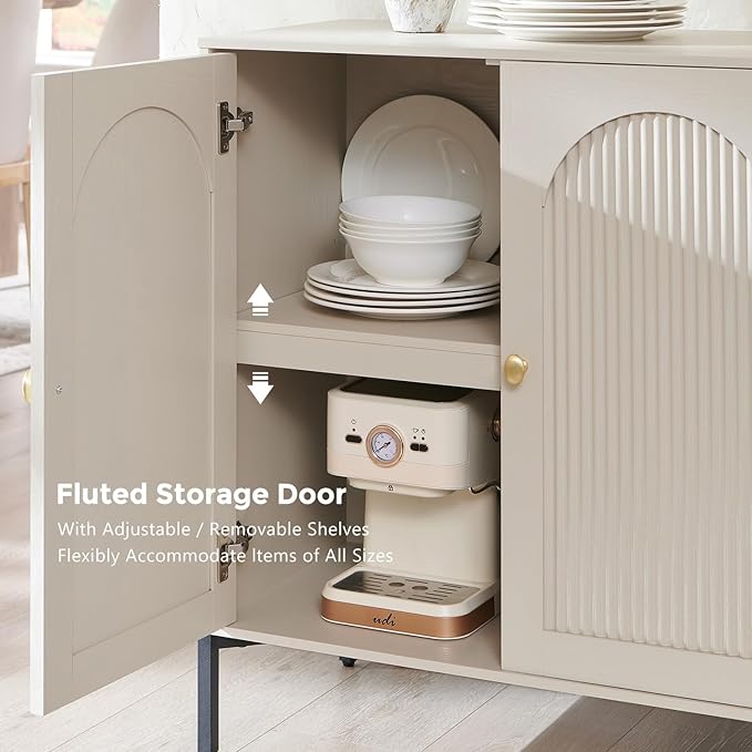 IFBUY Modern Sideboard Buffet Cabinet, 61.75" W Fluted Arched Buffet Cabinet