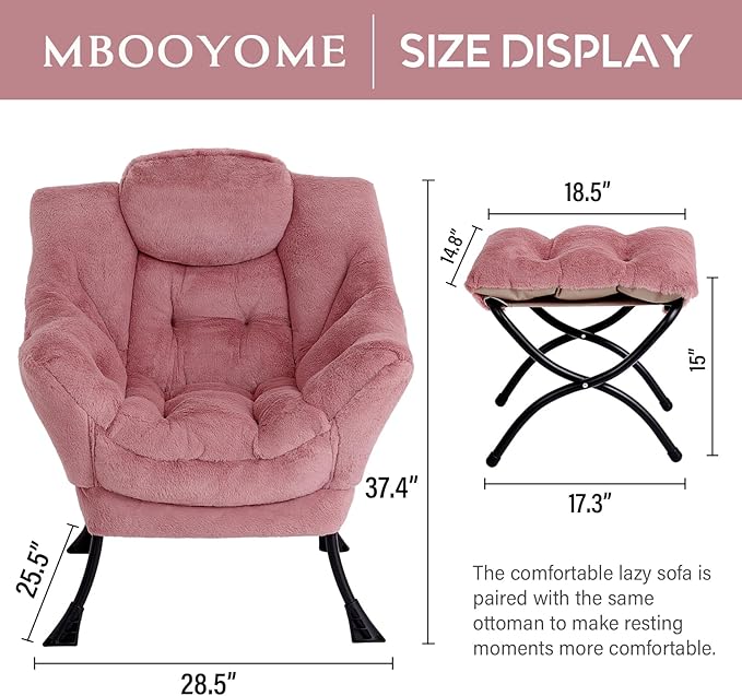 MBOOYOME Lazy Chair with Folding Ottoman, Modern Accent Armchair with Armrests