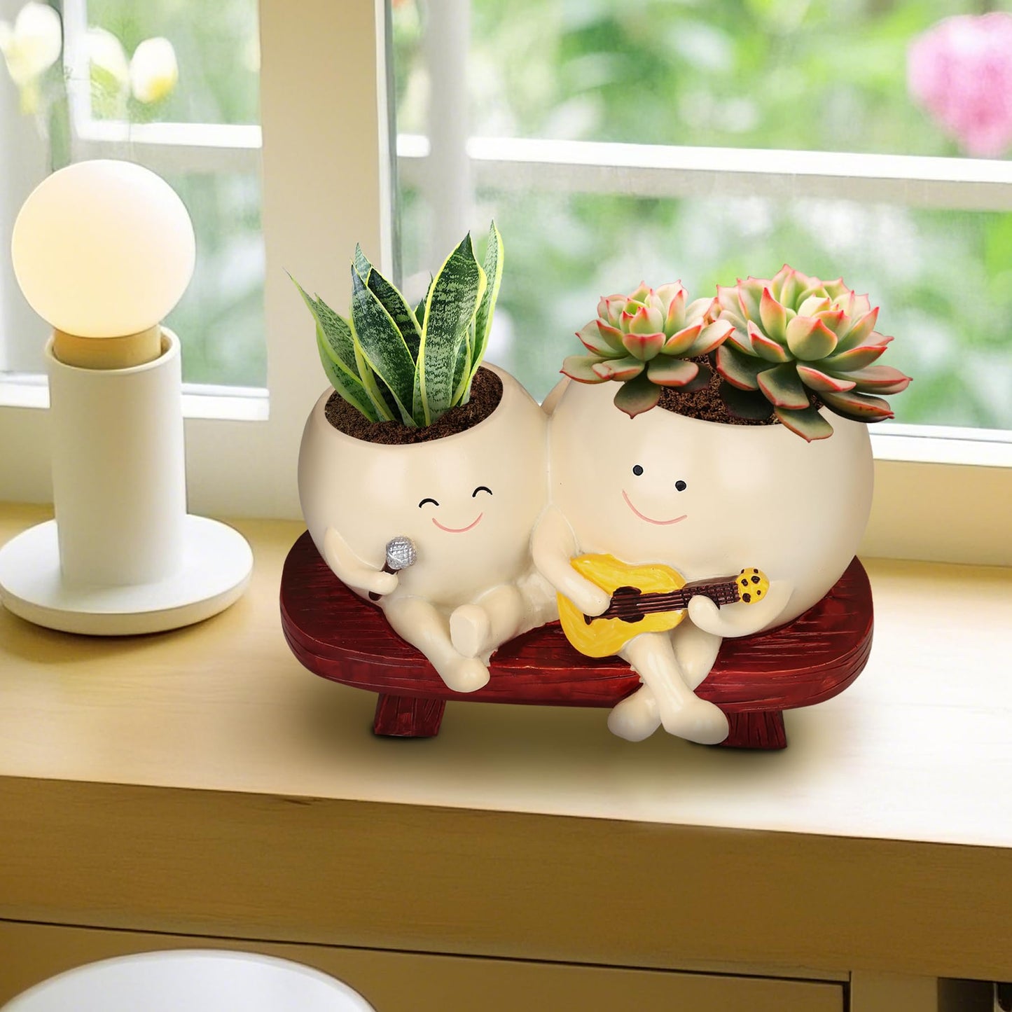 Xeerrfan Double Smiley Face Planter, Cute Face Band Head Planter Pot with Drainage Hole, Small Plower Pots for Indoor/Outdoor Plants Succulent, Funny Gift for Birthday