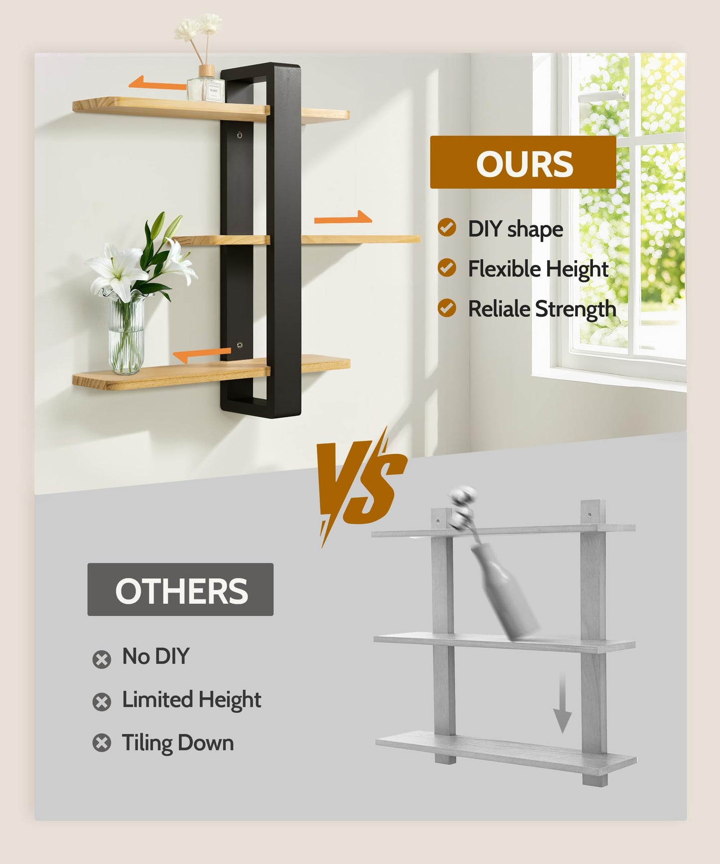SUMGAR Floating Shelves for Wall Mounted Shelving Unit All Pine Wood 3 Tier Large Shelf for Bedroom Living Room Office Bathroom Home Decoration Storage Plant Photo Display Modern 20in