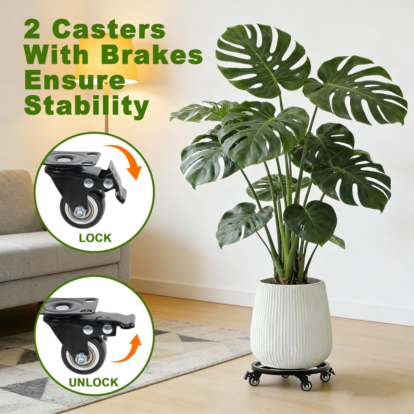Vigorwise 12 Inch Plant Caddy with Wheels, 2Pack Heavy Duty Plant Stand with Wheels, Metal Rolling Plant Stands for Pots Planter Holds Up to 400Lbs