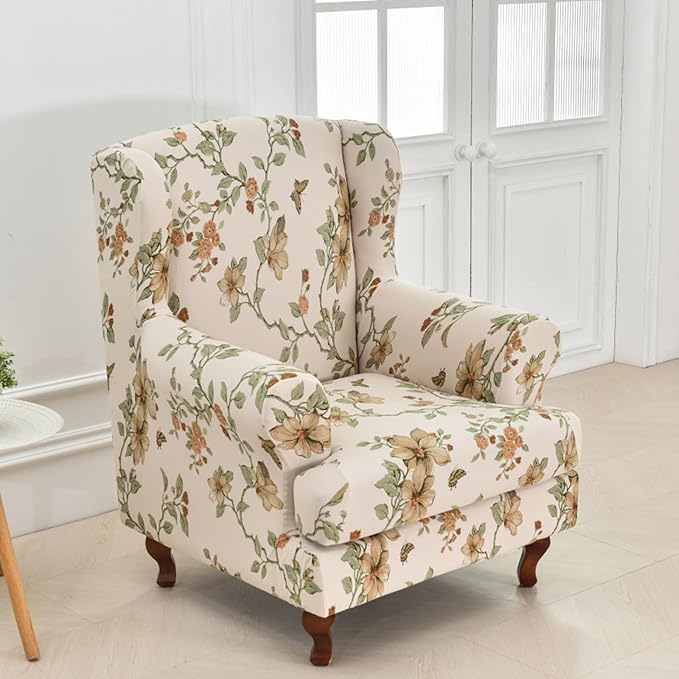 HAOYONG Wing Chair Slipcovers Stretch Wingback Chair Covers Printed 2 Pieces