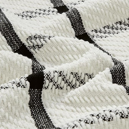 CREVENT 60"X80" Farmhouse Breathable Soft and Warm Chenille Plaid Throw Blanket for Sofa Couch Bed, Home Decoration Throw with Tassles (Black & White)