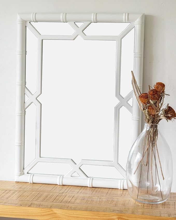 Bamboo-Look Solid Wood Window Pane Mirror 23" X 31"