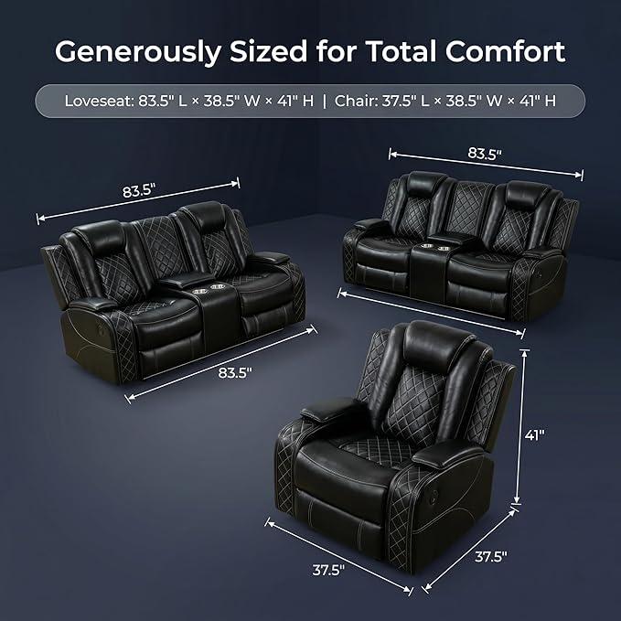 Leather Sofa Set, Power Recliner Sofa Set