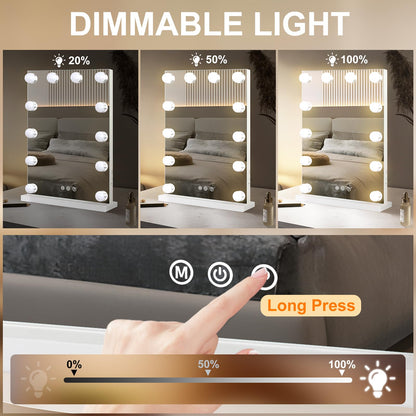 Hollywood Vanity Mirror with Lights, 15 Dimmable Bulbs, 3 Color Lights,Make Up Lighted Mirror, Aluminum Metal Frame, USB Charging Port（23" x 18"）
