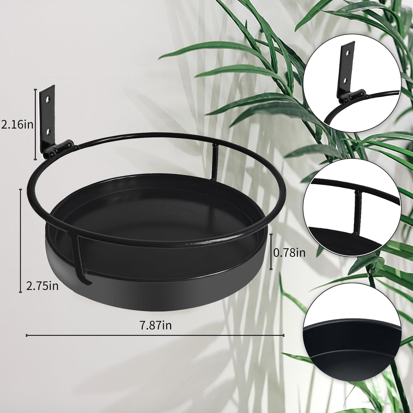 Wall Mounted Plant Holder, 2 Pack Metal Flower Pot Wall Shelf Indoor Outdoor, Decorative Floating Shelves Hanging Plant Holder for Patio Balcony Porch Bedroom Home Decor, Black