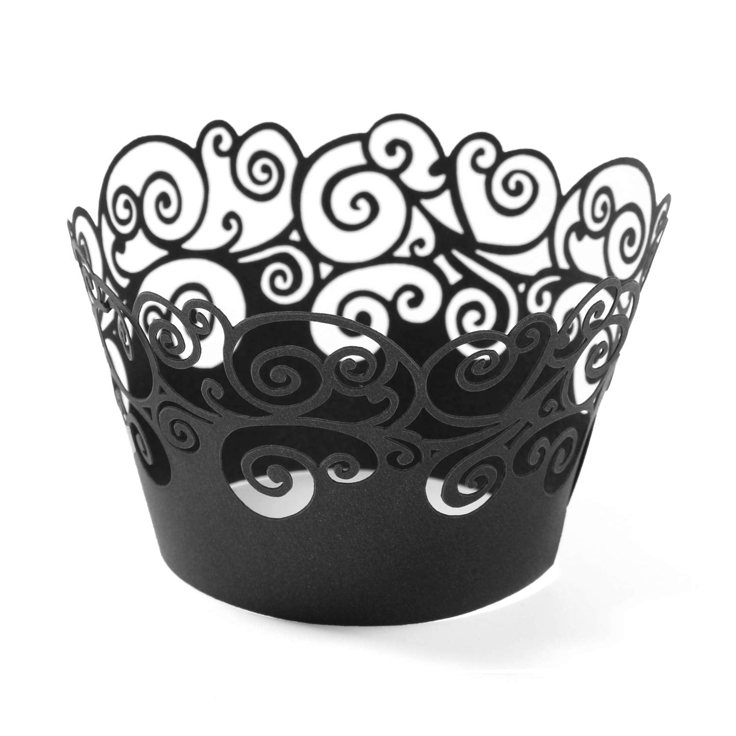 Cupcake Wrappers, KPOSIYA 100 Pack Cupcake Wraps Filigree Artistic Bake Cake Paper Cup Little Vine Laser Cut Liner Baking Cups Muffin Case Trays for Wedding Party Birthday Decoration (100, Black)