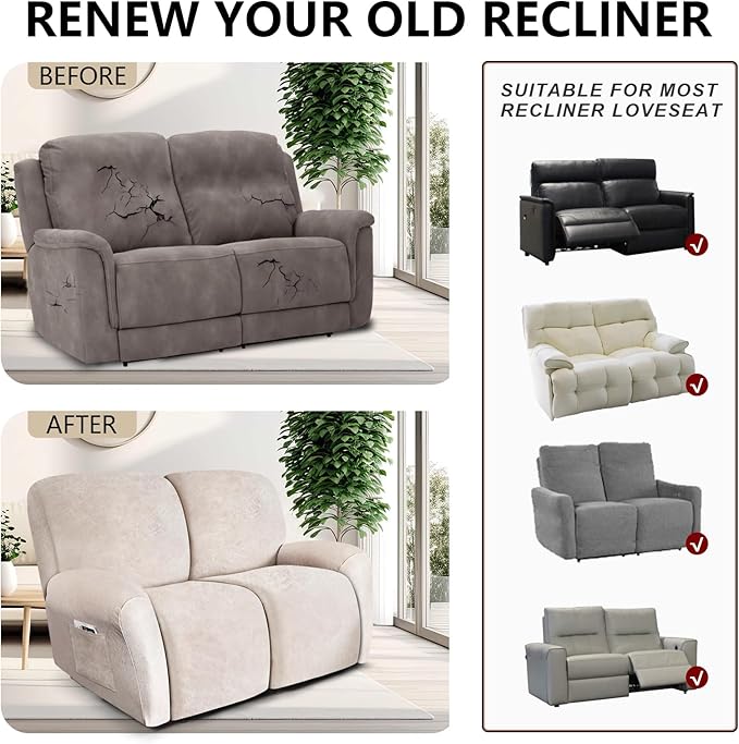 ANARACHON Loveseat Recliner Cover Leather Look Recliner Loveseat Covers